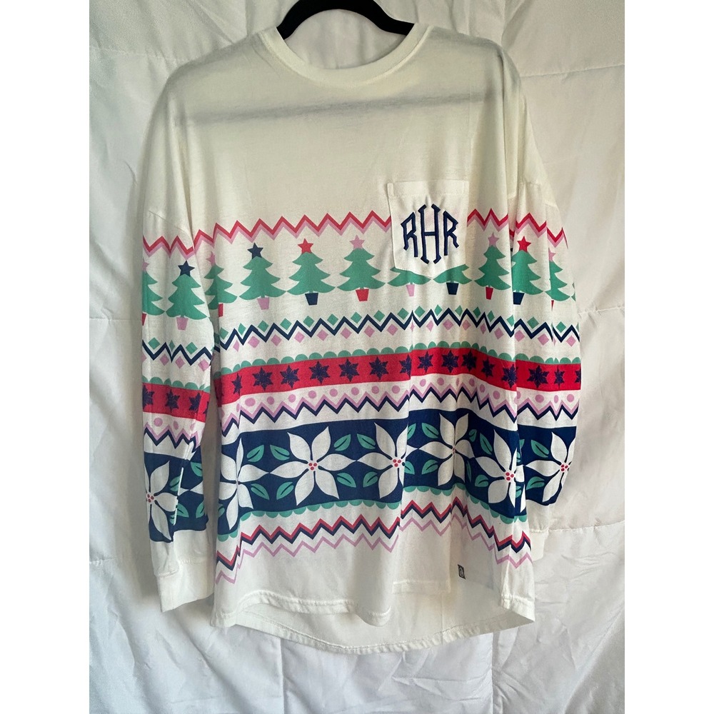MarleyLilly Womens Long Sleeve T Shirt White Holiday‎ Christmas Trees S M